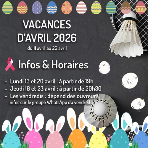 Infos & Horaires vacances d'avril 2026